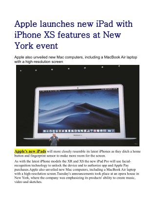 Apple launches new iPad with iPhone XS features at New York event