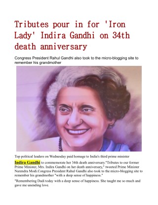 Tributes pour in for 'Iron Lady' Indira Gandhi on 34th death anniversary