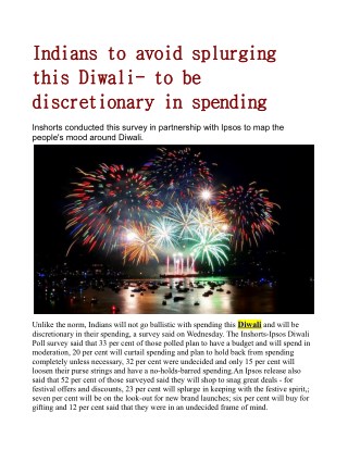Indians to avoid splurging this Diwali; to be discretionary in spending