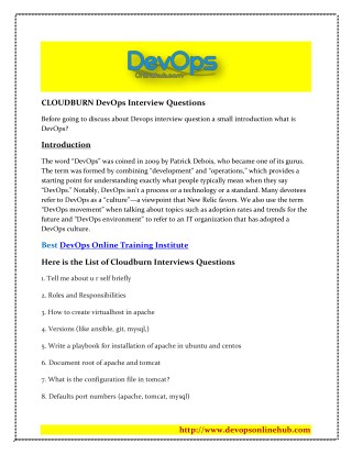CLOUDBURN DevOps Interview Questions | DevOps Online Training