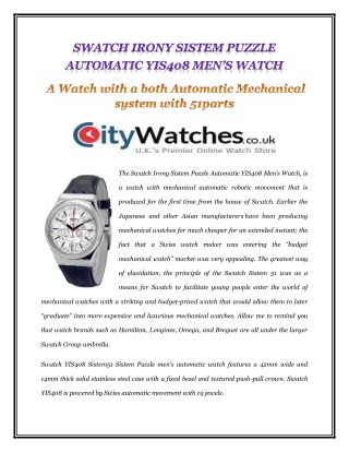 SWATCH IRONY SISTEM PUZZLE AUTOMATIC YIS408 MEN’S WATCH