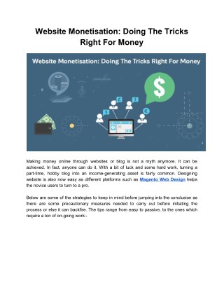 Website Monetisation: Doing The Right Tricks For Money