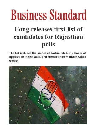 Cong releases first list of candidates for Rajasthan polls