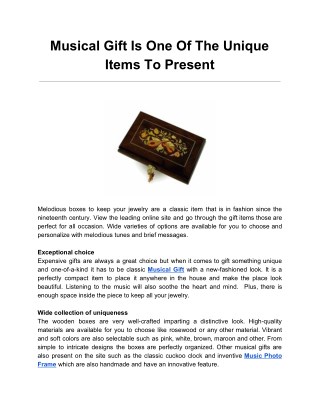 Musical Gift Is One Of The Unique Items To Present