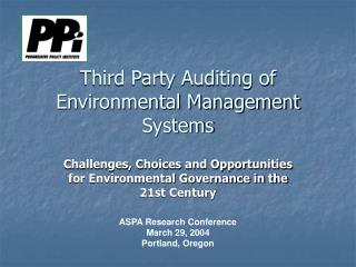 Third Party Auditing of Environmental Management Systems