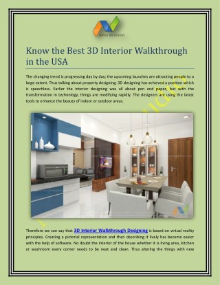 Know the Best 3D Interior Walkthrough in the USA