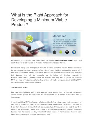 What is the Right Approach for Developing a Minimum Viable Product?