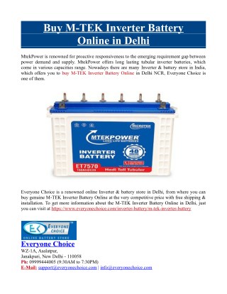 Buy M-TEK Inverter Battery Online in Delhi