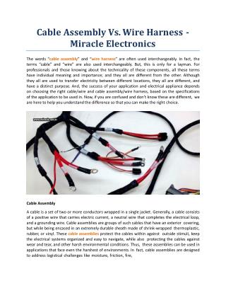 Cable Assembly Vs. Wire Harness - Miracle Electronics