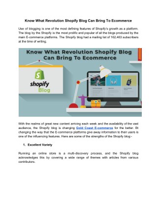 Know What Revolution Shopify Blog Can Bring To Ecommerce