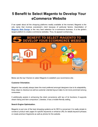 5 Benefit to Select Magento to Develop Your eCommerce Website
