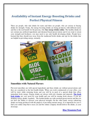 Buy Healthy Energy Drinks Online only at Blue Mountain Peak | UK