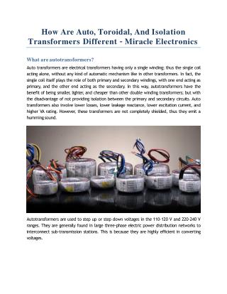 How Are Auto, Toroidal, And Isolation Transformers Different - Miracle Electronics