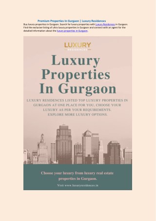 Buy Luxury Properties In Gurgaon