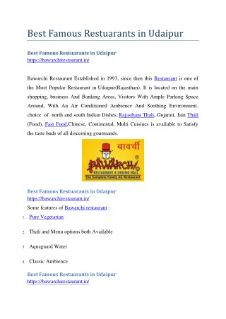 Best Famous Restuarants in Udaipur