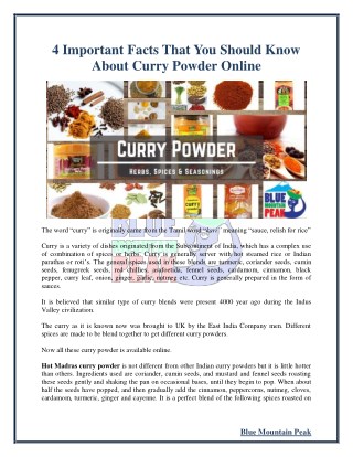 4 Important Facts That You Should Know About Curry Powder Online