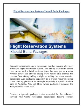 Flight Reservation Systems Should Build Packages