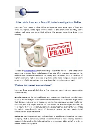 Affordable Insurance Fraud Private Investigations Dallas
