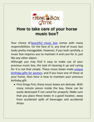 How to take care of your horse music box?