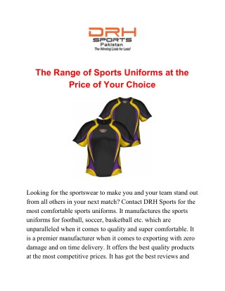 The Range of Sports Uniforms at the Price of Your Choice