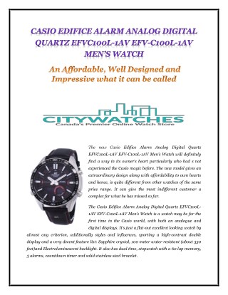 CASIO EDIFICE ALARM ANALOG DIGITAL QUARTZ EFVC100L-1AV EFV-C100L-1AV MEN’S WATCH