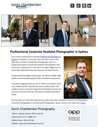 Professional Corporate Headshot Photographer in Sydney