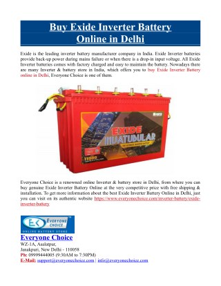 Buy Exide Inverter Battery Online in Delhi