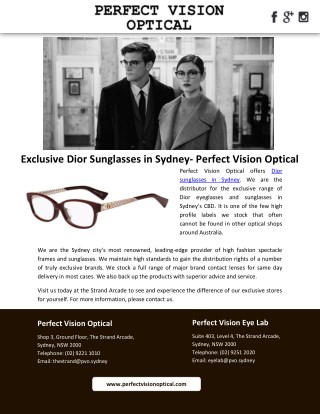 Exclusive Dior Sunglasses in Sydney- Perfect Vision Optical