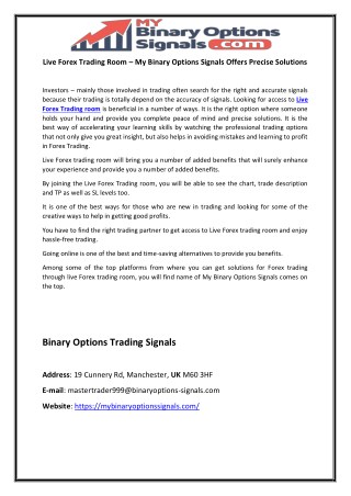 Live Forex Trading Room – My Binary Options Signals Offers Precise Solutions