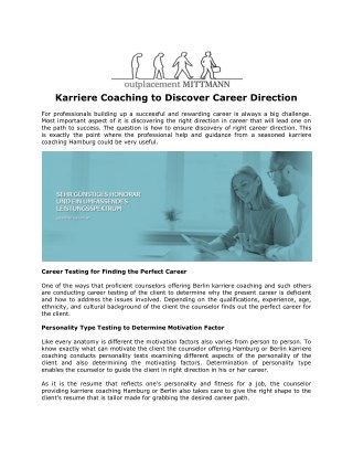 How karriere Coaching to Discover Career Direction