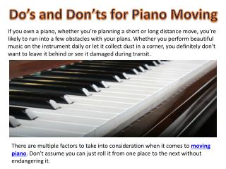Do’s and Don’ts for Piano Moving