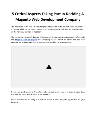 5 Critical Aspects Taking Part In Deciding A Magento Web Development Company