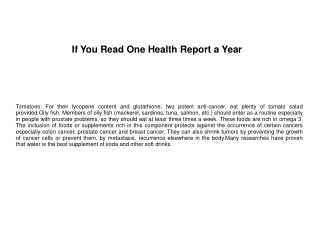 If You Read One Health Report a Year