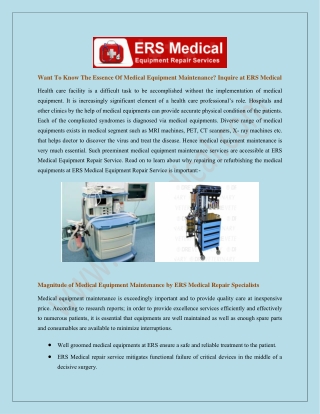 Maintain the Medical Equipment to Handle Every Case with Care