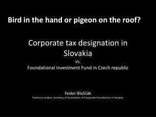 Corporate tax designation in Slovakia vs. Foundational Investment Fund in Czech republic
