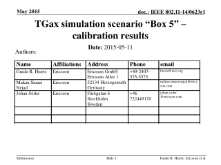 TGax simulation scenario “Box 5” – calibration results