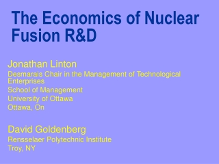 The Economics of Nuclear Fusion R&amp;D