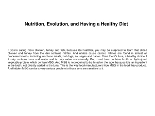 Nutrition, Evolution, and Having a Healthy Diet
