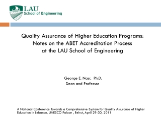 Quality Assurance of Higher Education Programs: Notes on the ABET Accreditation Process