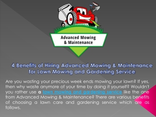 4 Benefits of Hiring Advanced Mowing & Maintenance for Lawn Mowing and Gardening Service
