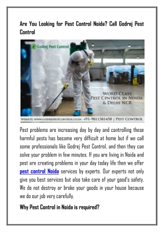 Are You Looking for Pest Control Noida? Call Godrej Pest Control