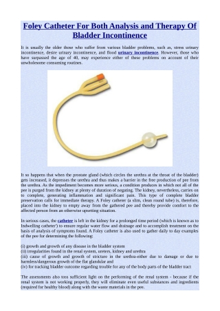 Foley Catheter For Both Analysis and Therapy Of Bladder Incontinence