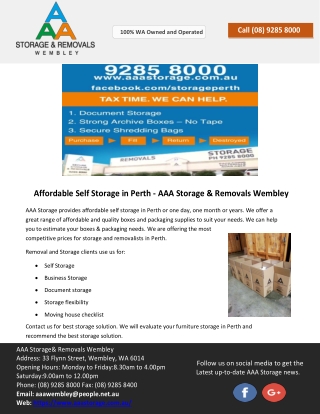 Affordable Self Storage in Perth - AAA Storage & Removals Wembley