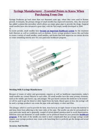 Syringe Manufacturer - Essential Points to Know When Purchasing From One