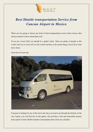 Best Shuttle transportation Service from Cancun Airport in Mexico
