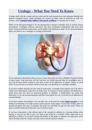 Urology - What You Need To Know