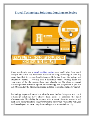 Travel Technology Solutions Continue to Evolve