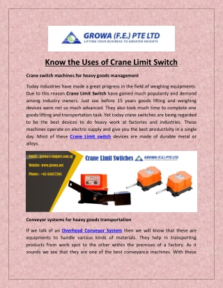 Know the Uses of Crane Limit Switch