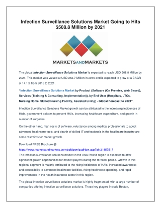 Infection Surveillance Solutions Market 2019