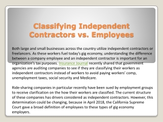 Classifying independent contractors vs. employees